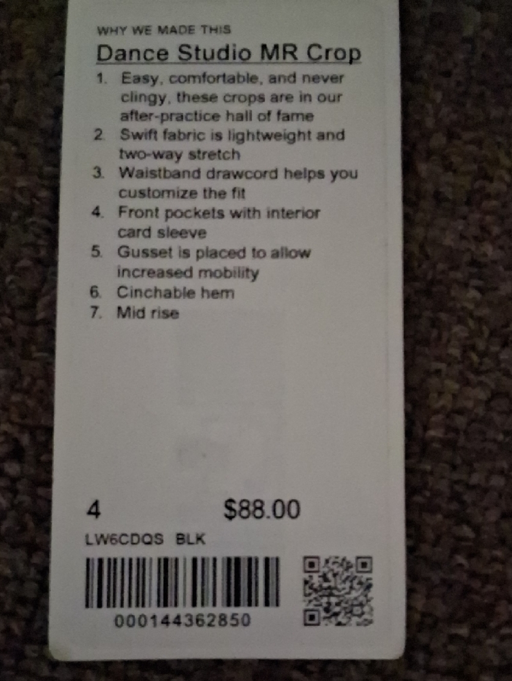 Lululemon Dance Studio Cropped Pant Womens Size 4 Black Beige Mid Rise. New - Picture 8 of 9